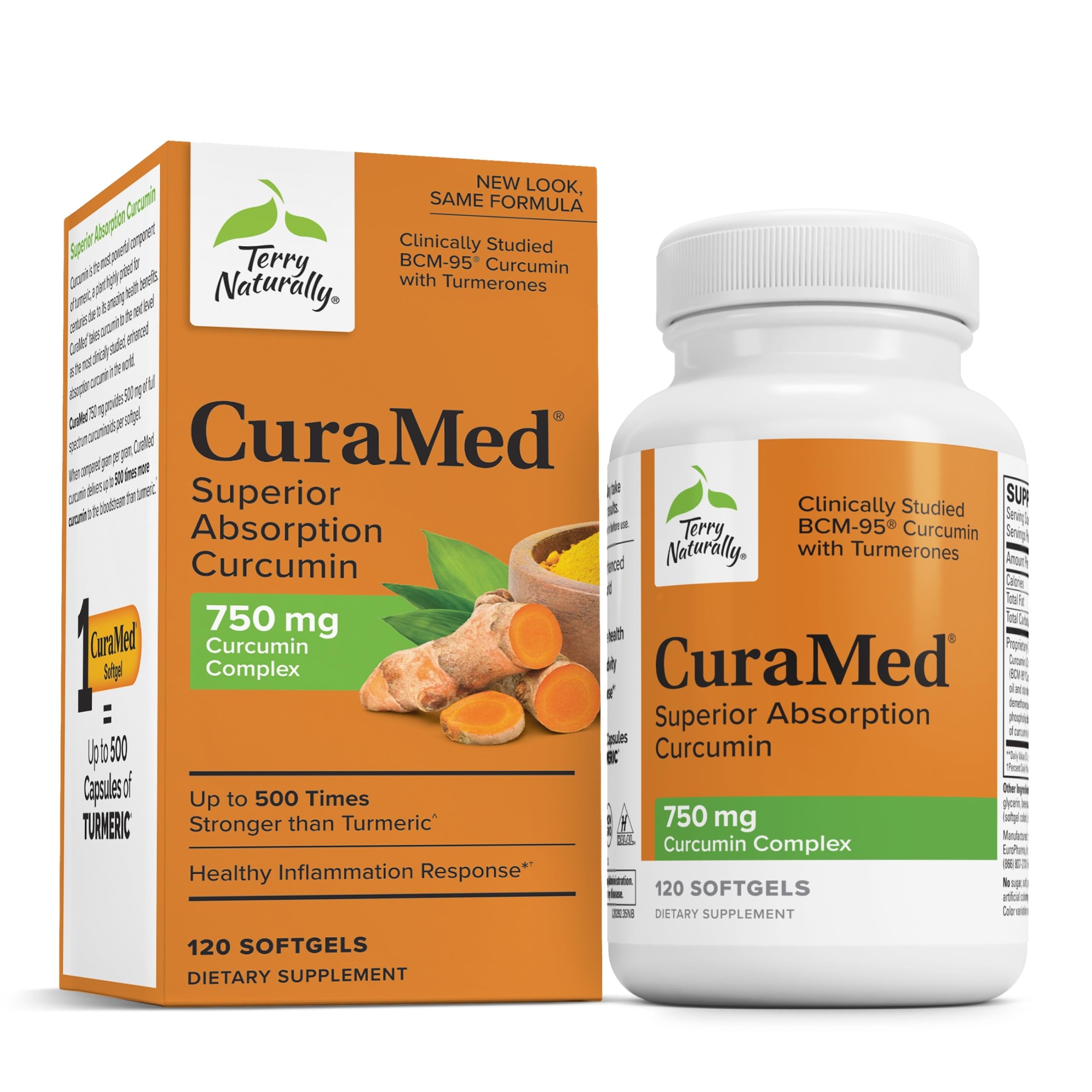 CuraMed 750 mg bottle highlighting brain health benefits