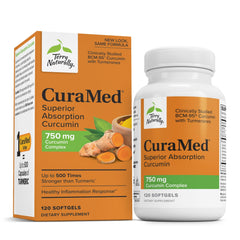 CuraMed 750 mg bottle highlighting brain health benefits