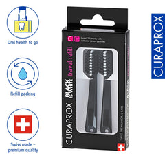 Back view of Curaprox Black is white travel heads refill pack
