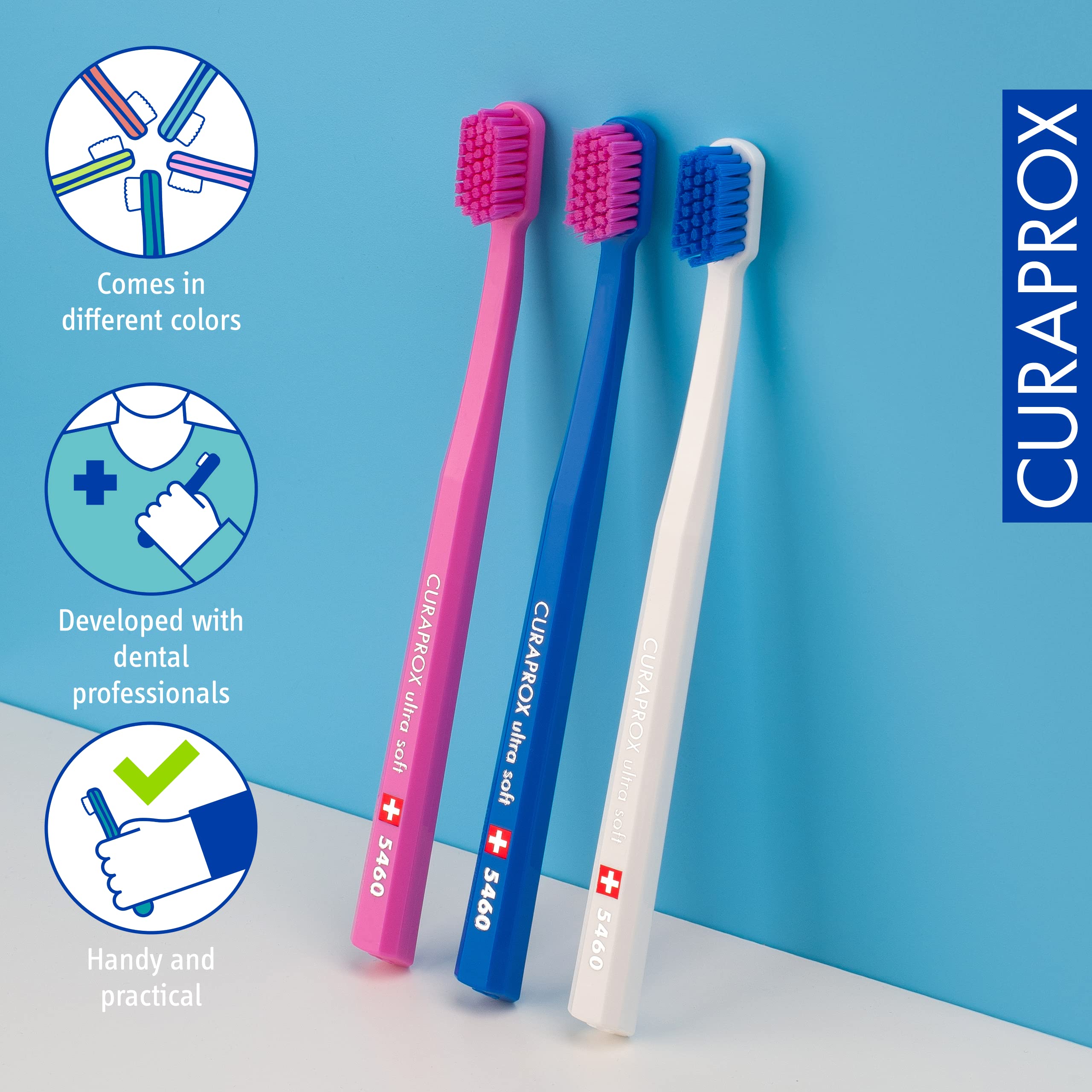 Gently cleaning the gum line with Curaprox CS 5460 toothbrush