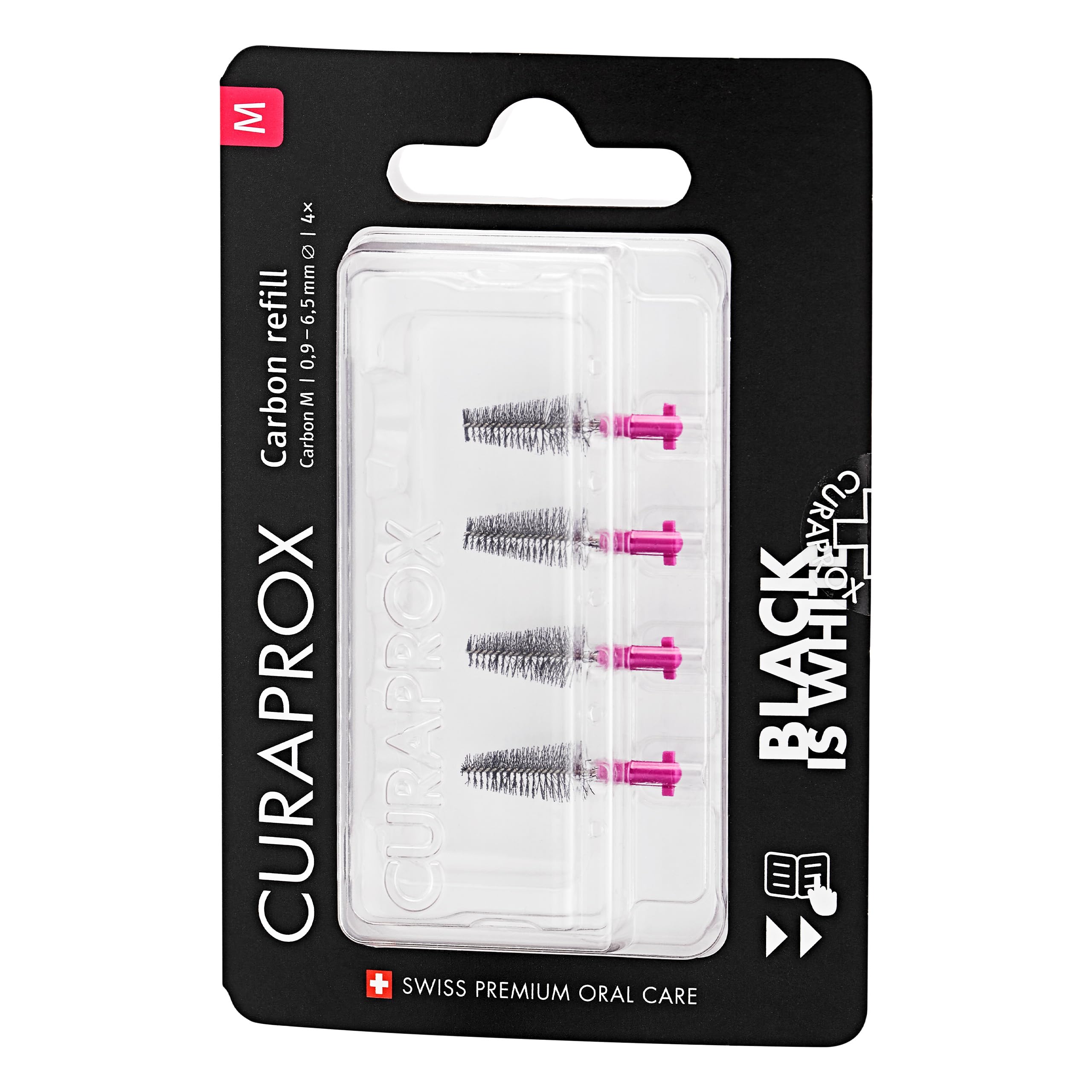 Curaprox interdental brush refills carbon size M pink 4-pack front view
