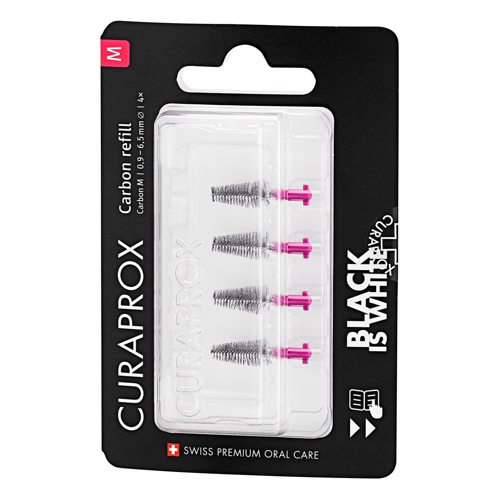Curaprox interdental brush refills carbon size M pink 4-pack front view