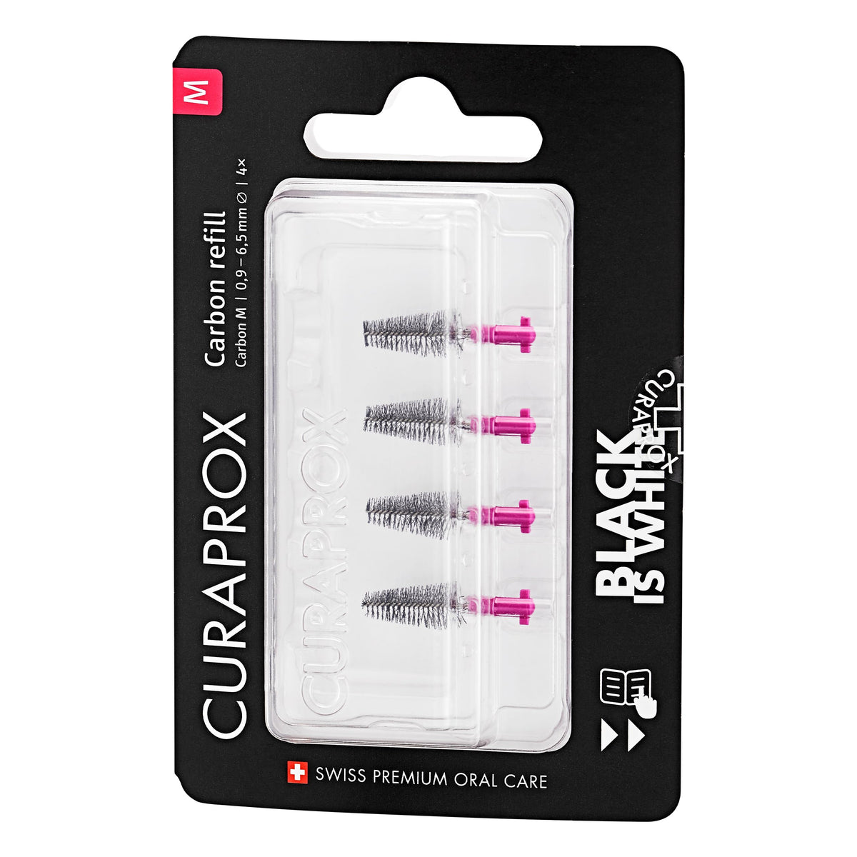 Curaprox interdental brush refills carbon size M pink 4-pack front view