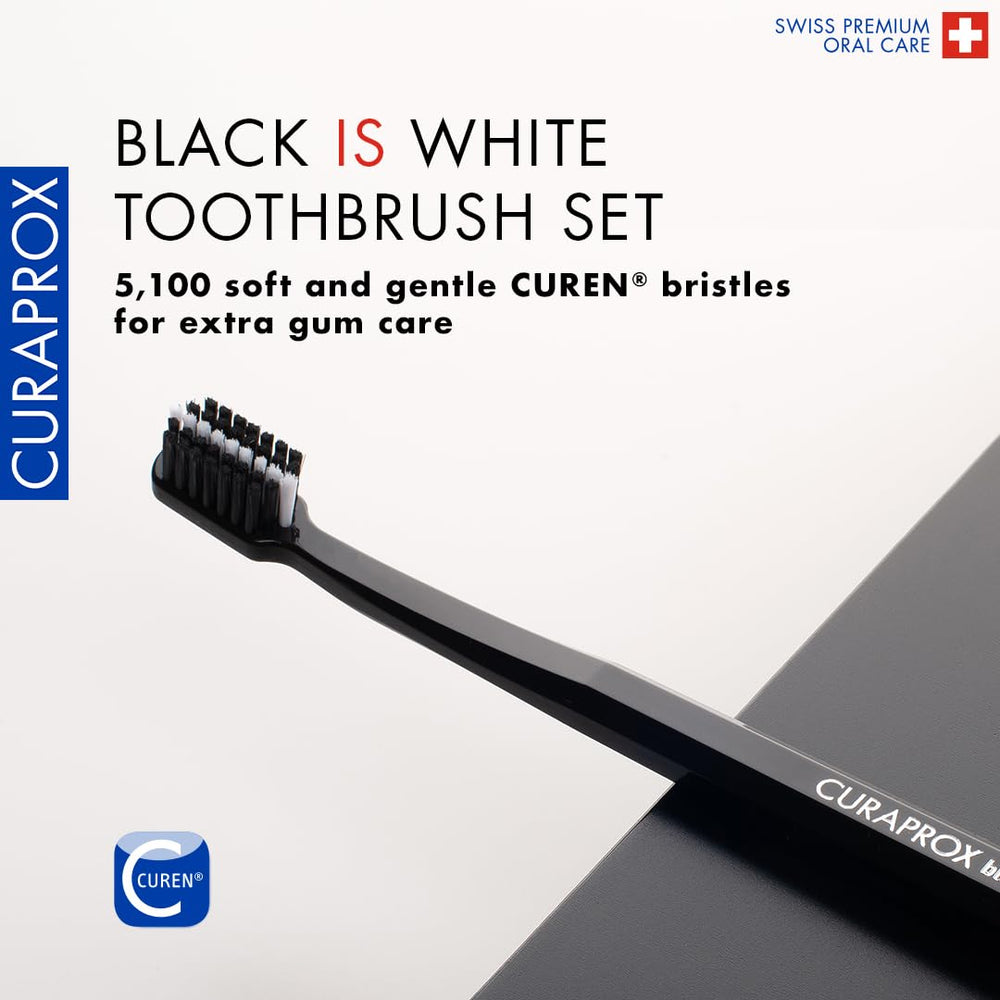 Two Curaprox toothbrushes with ultra-soft black bristles