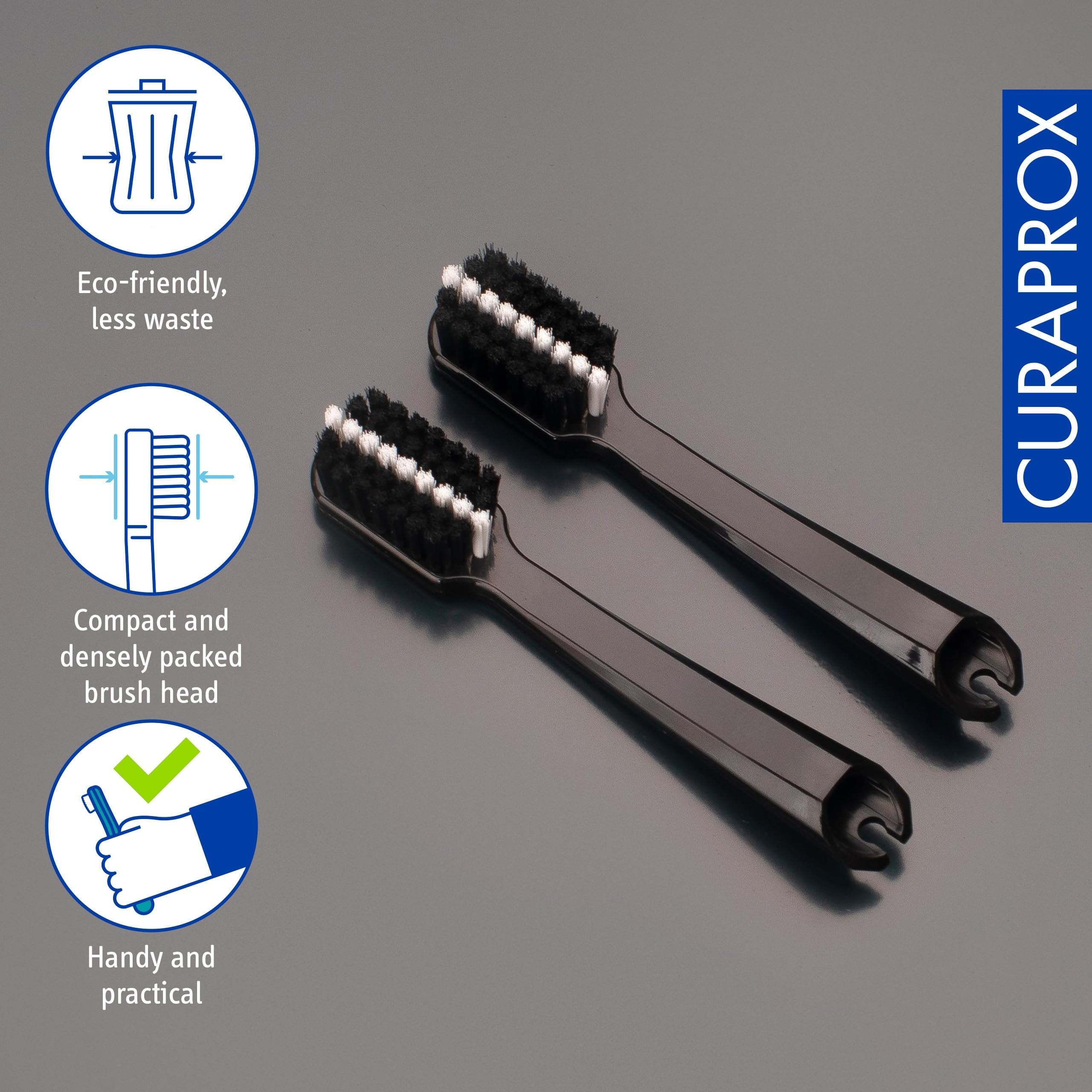 Sleek black design Curaprox travel toothbrush head