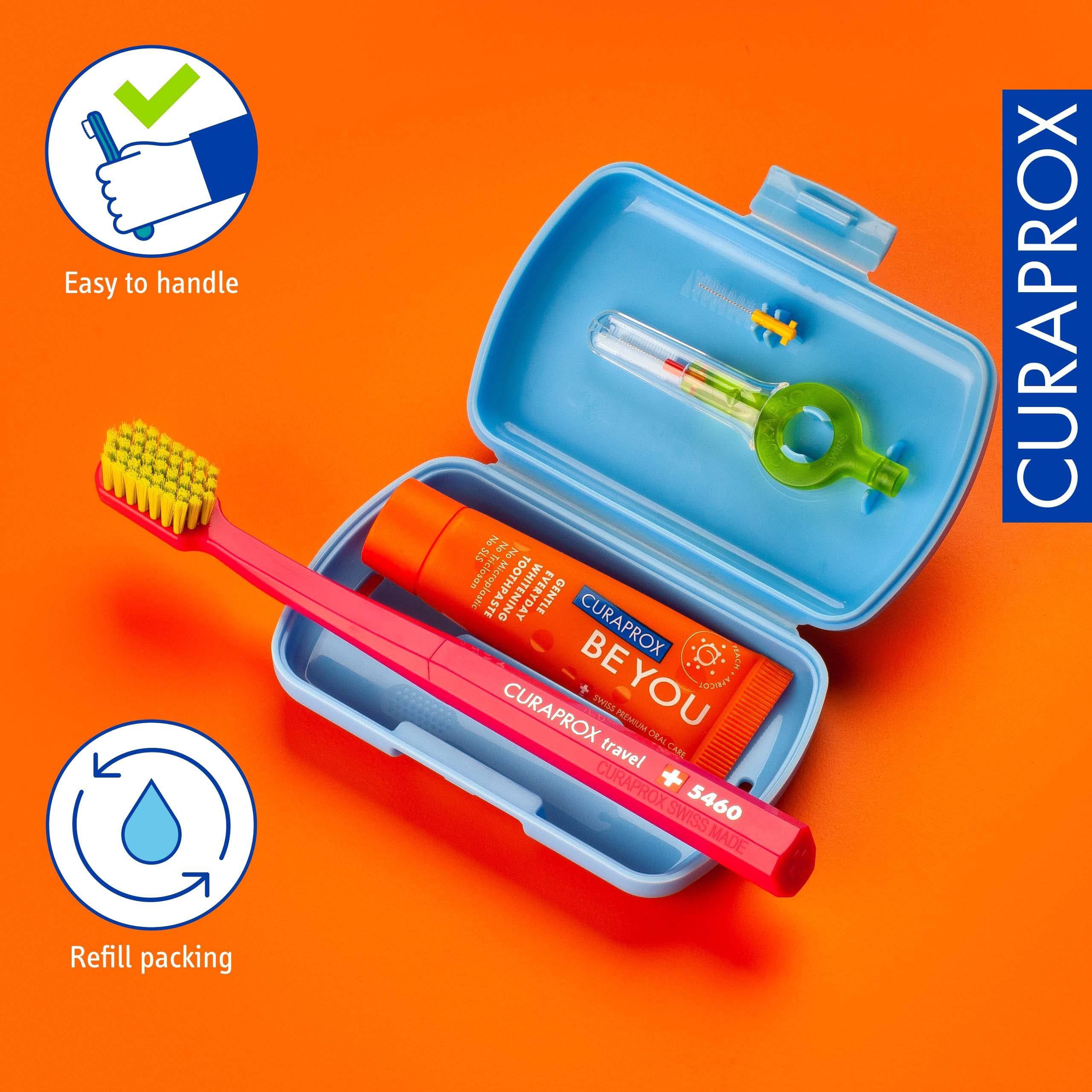 Compact travel kit dimensions 9.5 cm x 6 cm