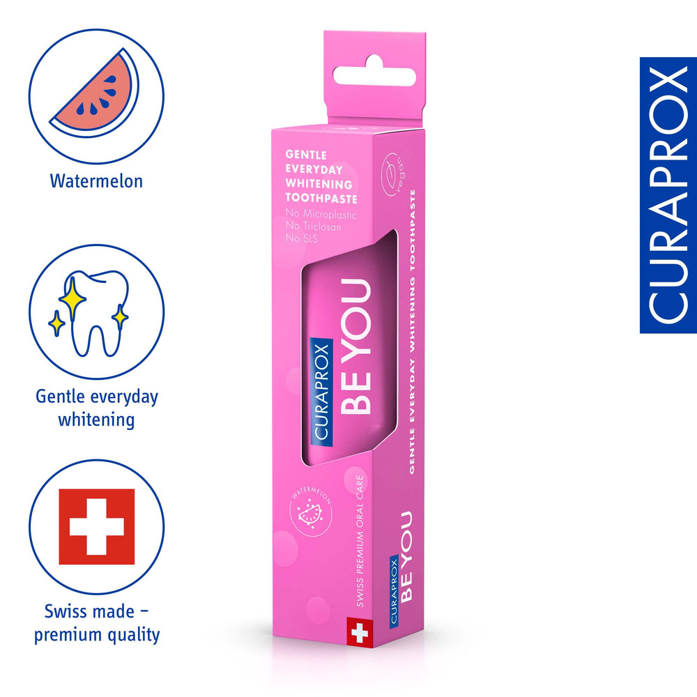 Be You Watermelon toothpaste packaging with pink tube