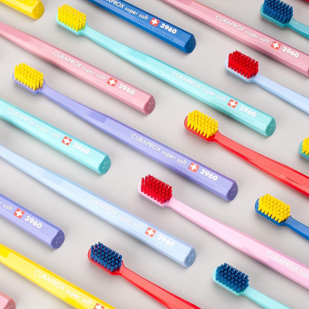 Detail of fine bristles on Curaprox CS 3960 toothbrush