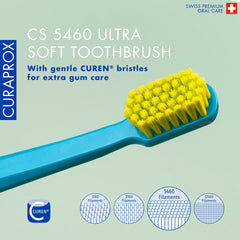 Close-up of 5,460 ultra-soft Curen filaments on Curaprox Fox & Bunny edition