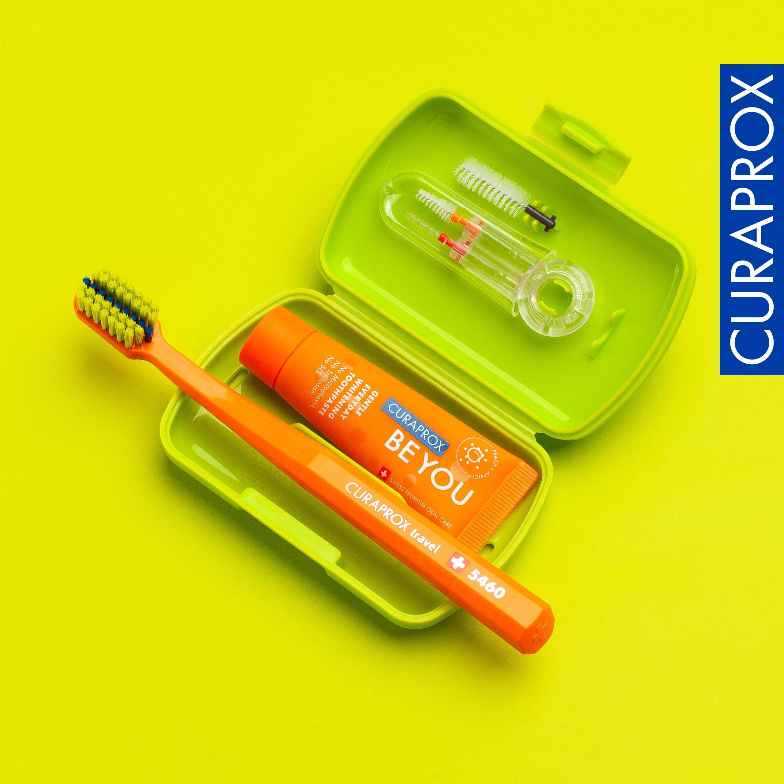 Orange Curaprox refill heads packaging showing recycling symbol