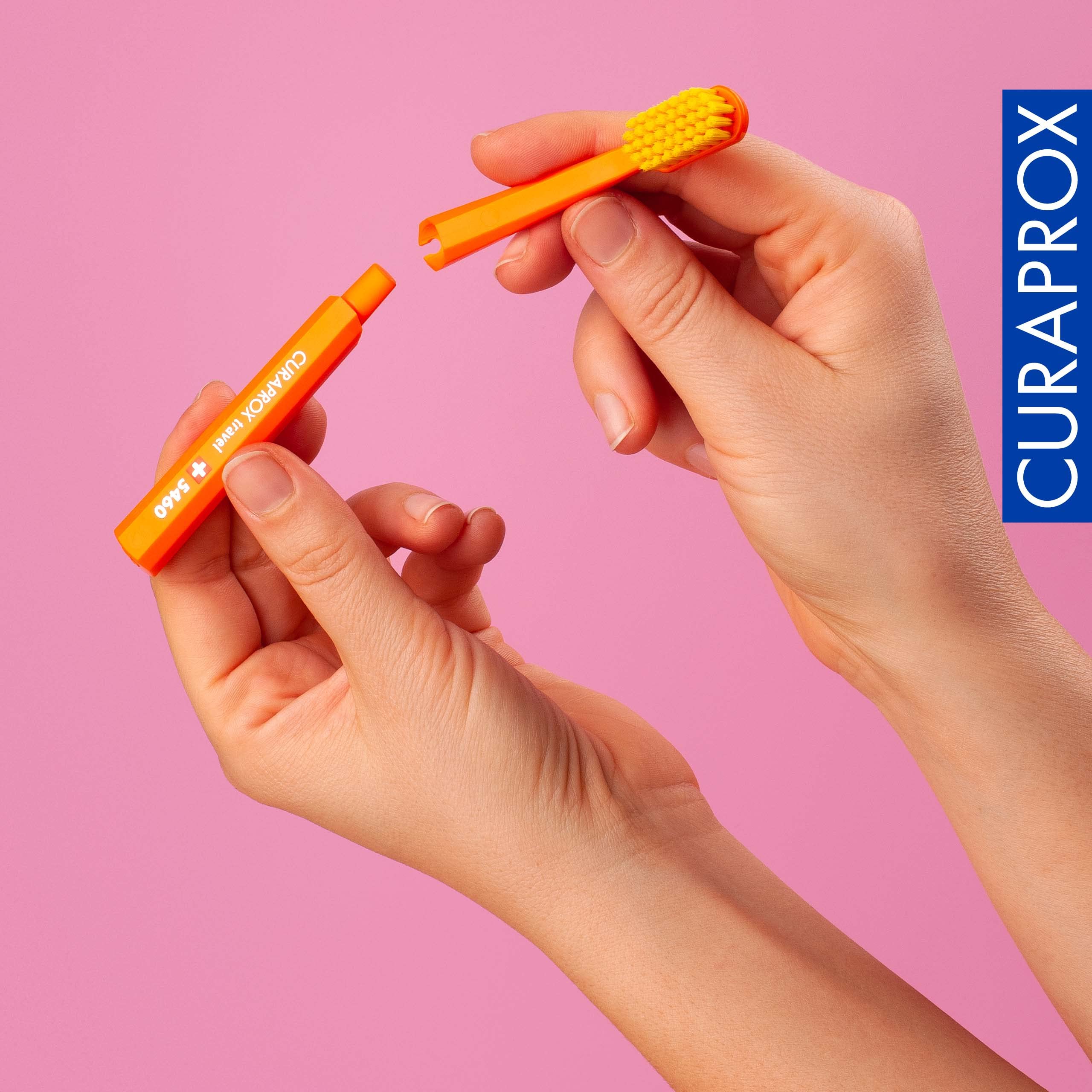 Travel toothbrush head being attached to handle