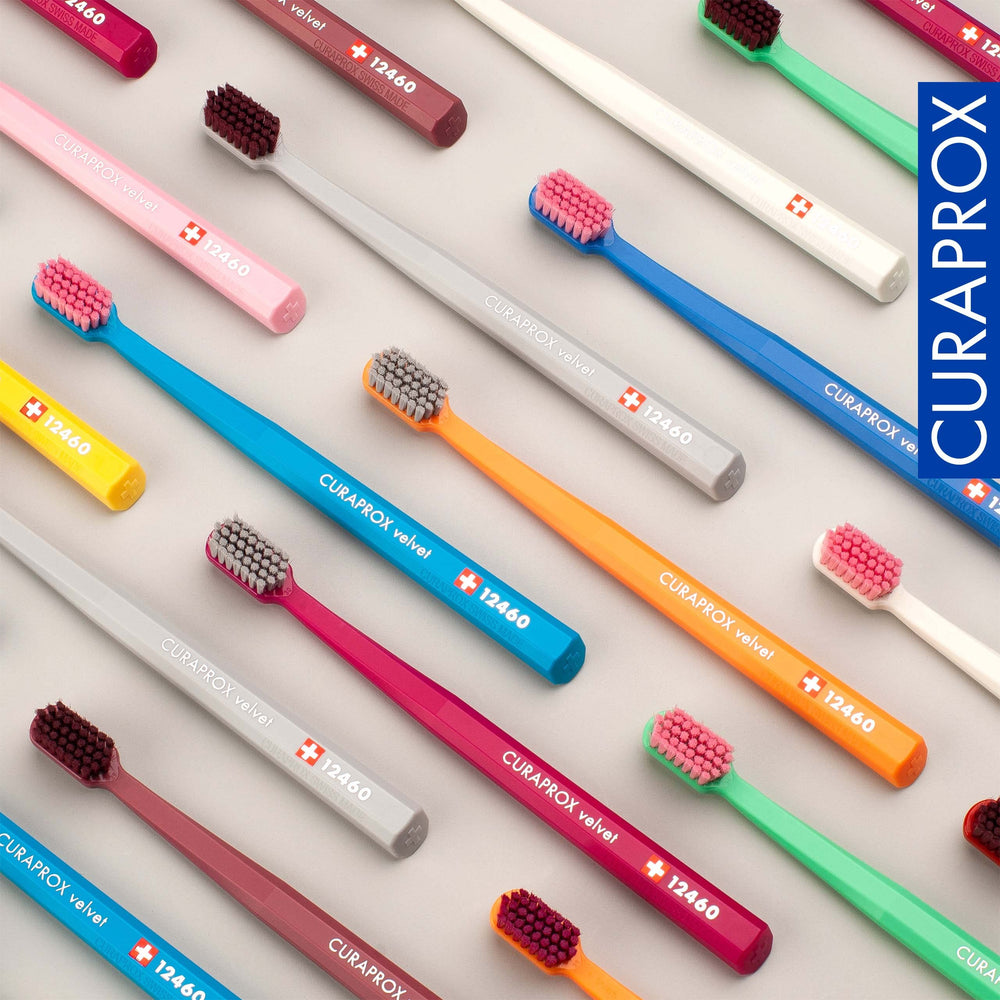 Single pack packaging of Curaprox CS 12460 Velvet Soft Toothbrush
