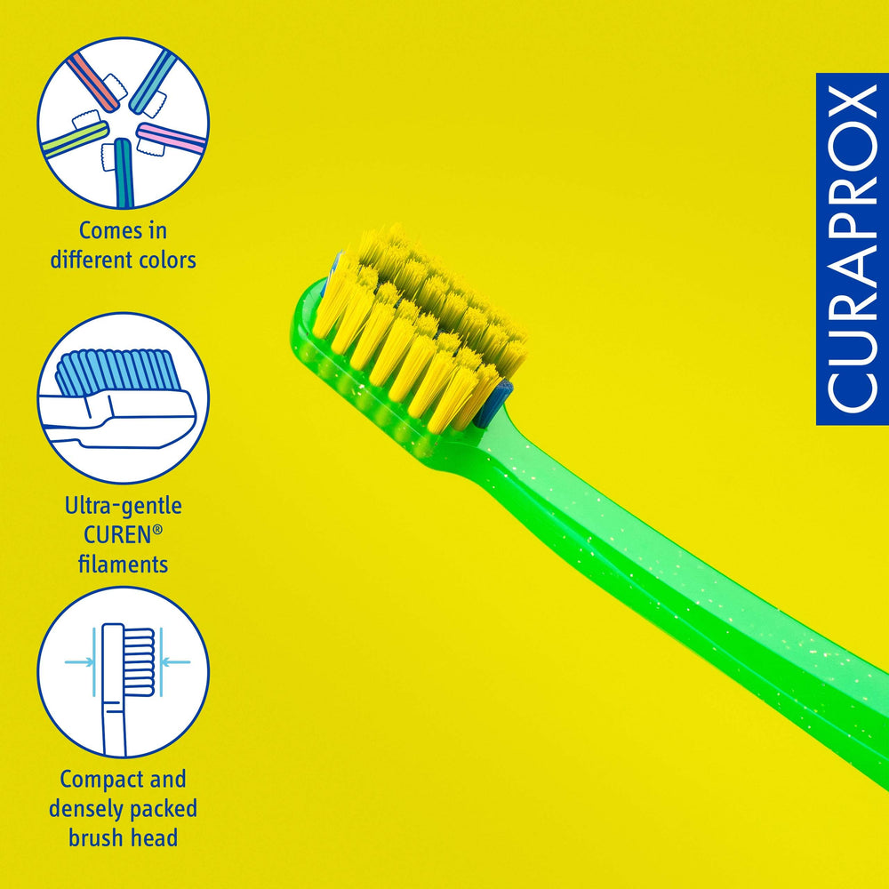 Brackets and teeth being cleaned with Curaprox CS 5460 toothbrush