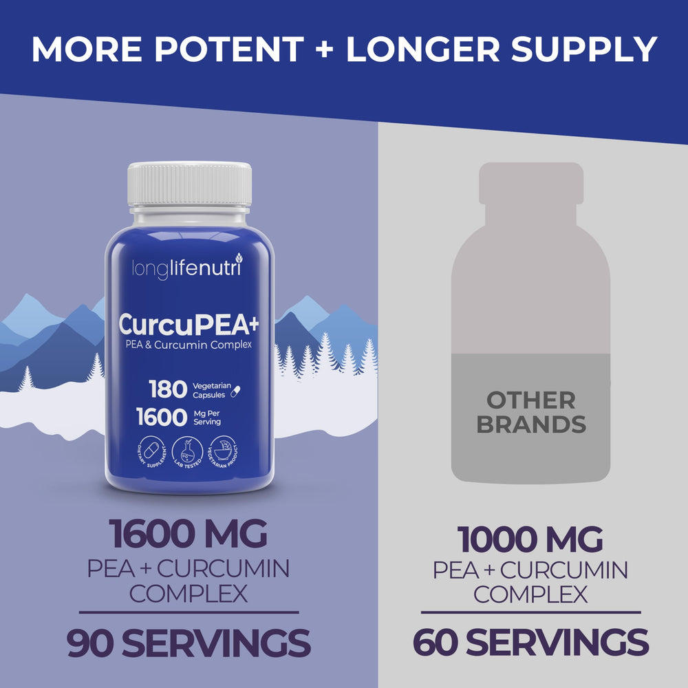 Illustration of ingredients: turmeric curcumin 95% and PEA