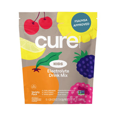 Front view of Cure Hydration Kids Electrolyte Drink Mix packets