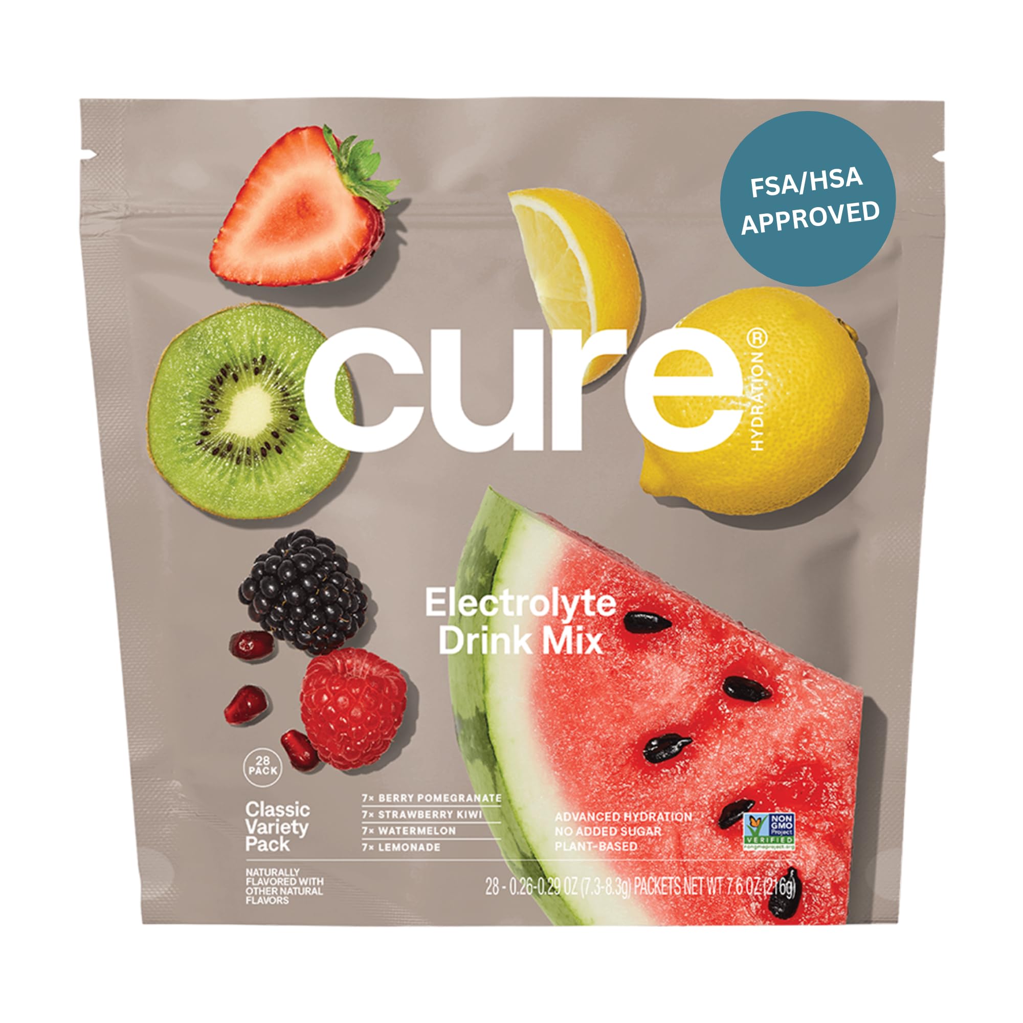 Front packaging of Cure Hydration plant-based electrolyte drink mix