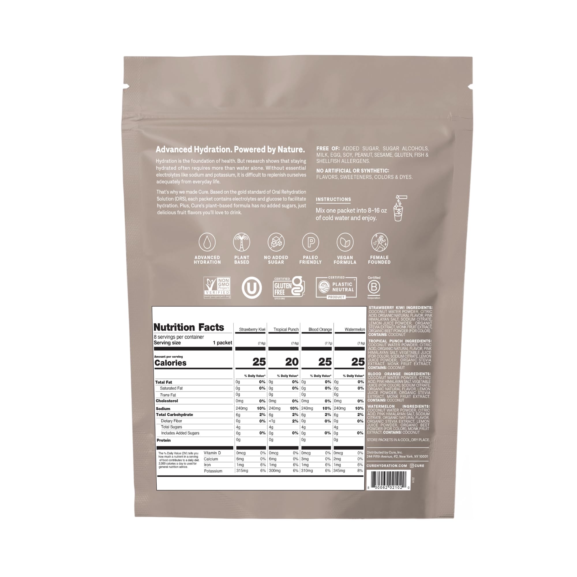 Close-up of Cure Hydration electrolyte drink mix packaging