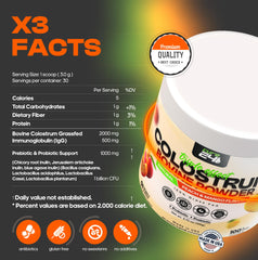 Close-up of Cure24 colostrum powder in a measuring scoop