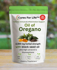 Close-up of oregano oil softgels in bottle