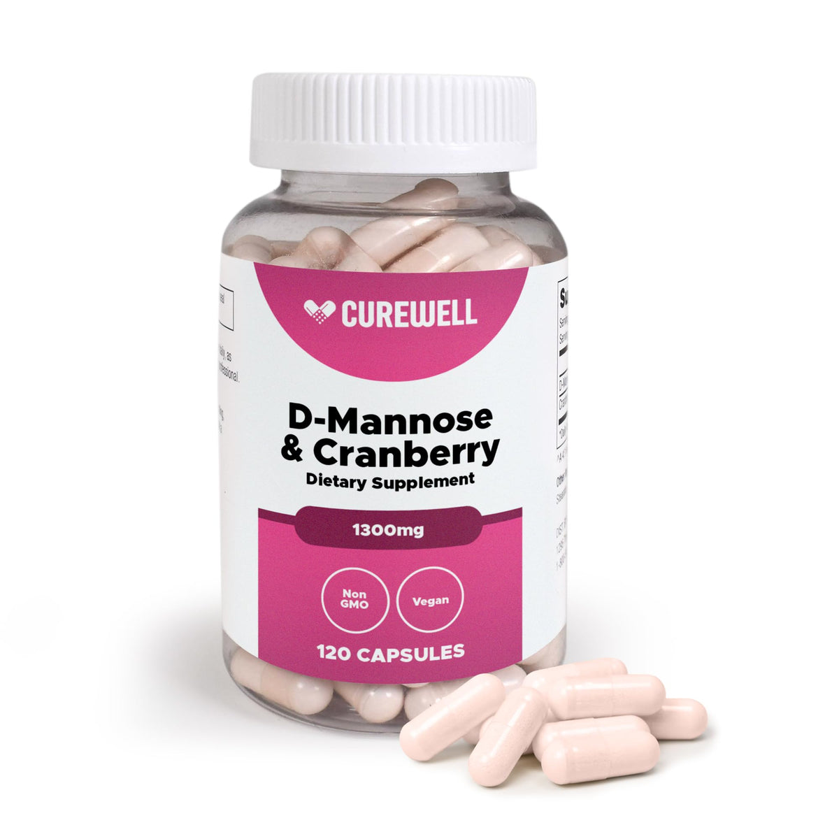 CUREWELL D-Mannose & Cranberry 1300mg bottle label