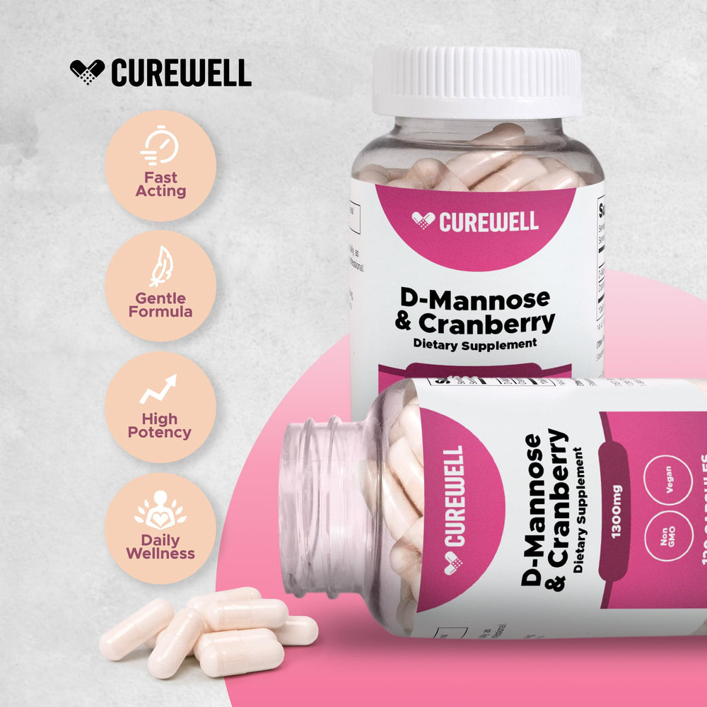 Close-up of D-Mannose & Cranberry capsules