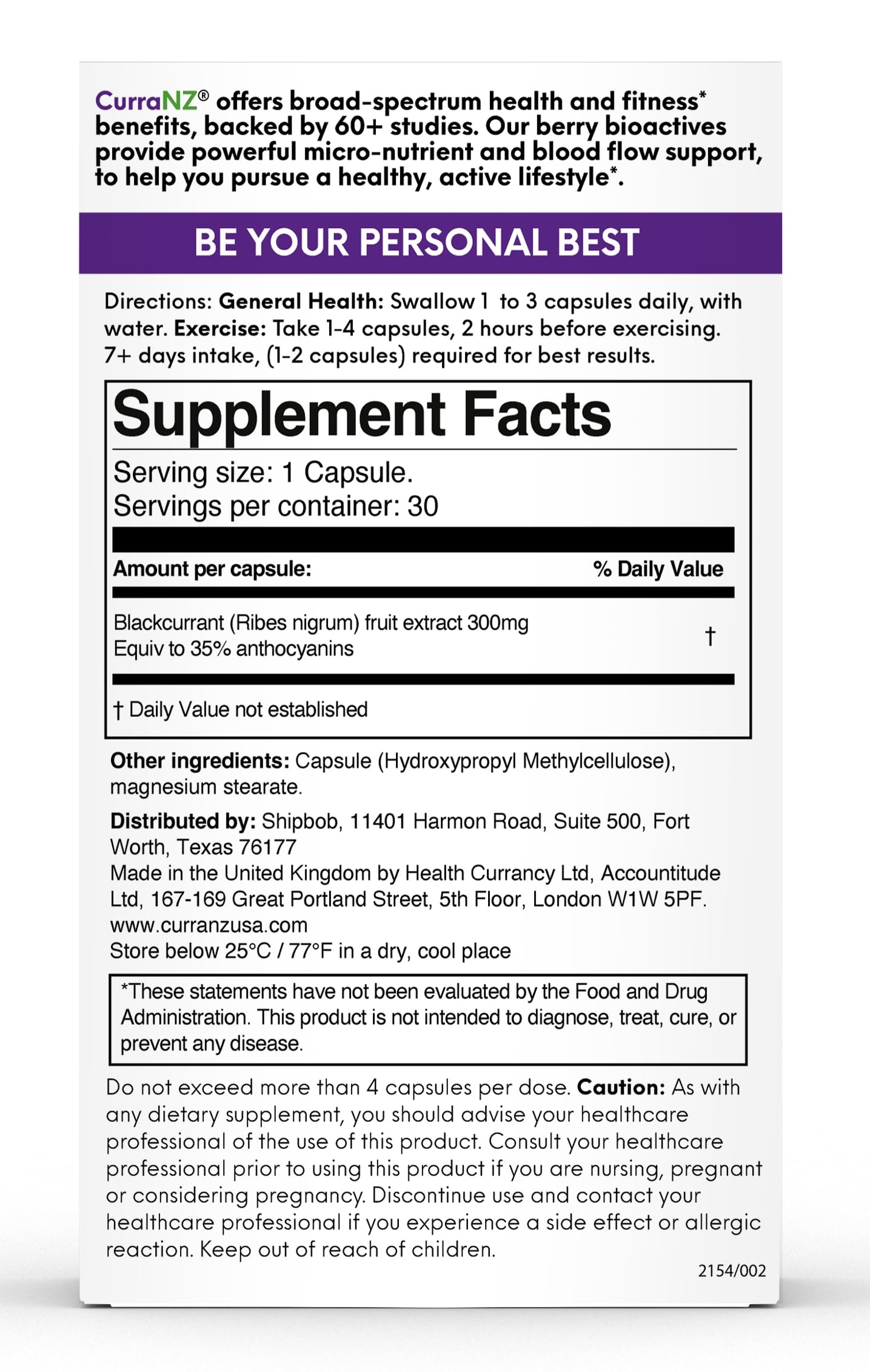 CURRANZ bottle of New Zealand blackcurrant extract, convenient pre-workout or recovery option.