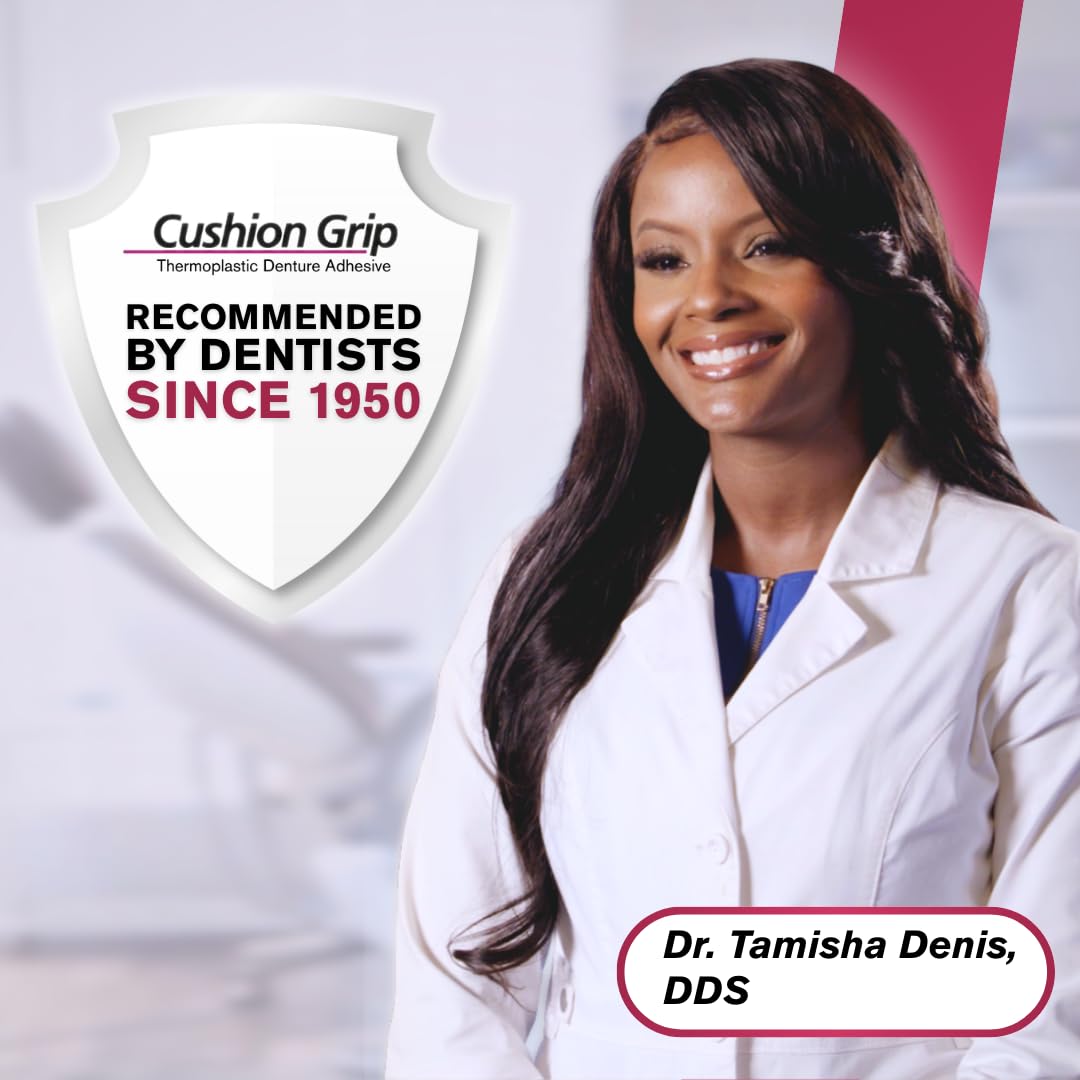 Zinc-free label on Cushion Grip denture adhesive