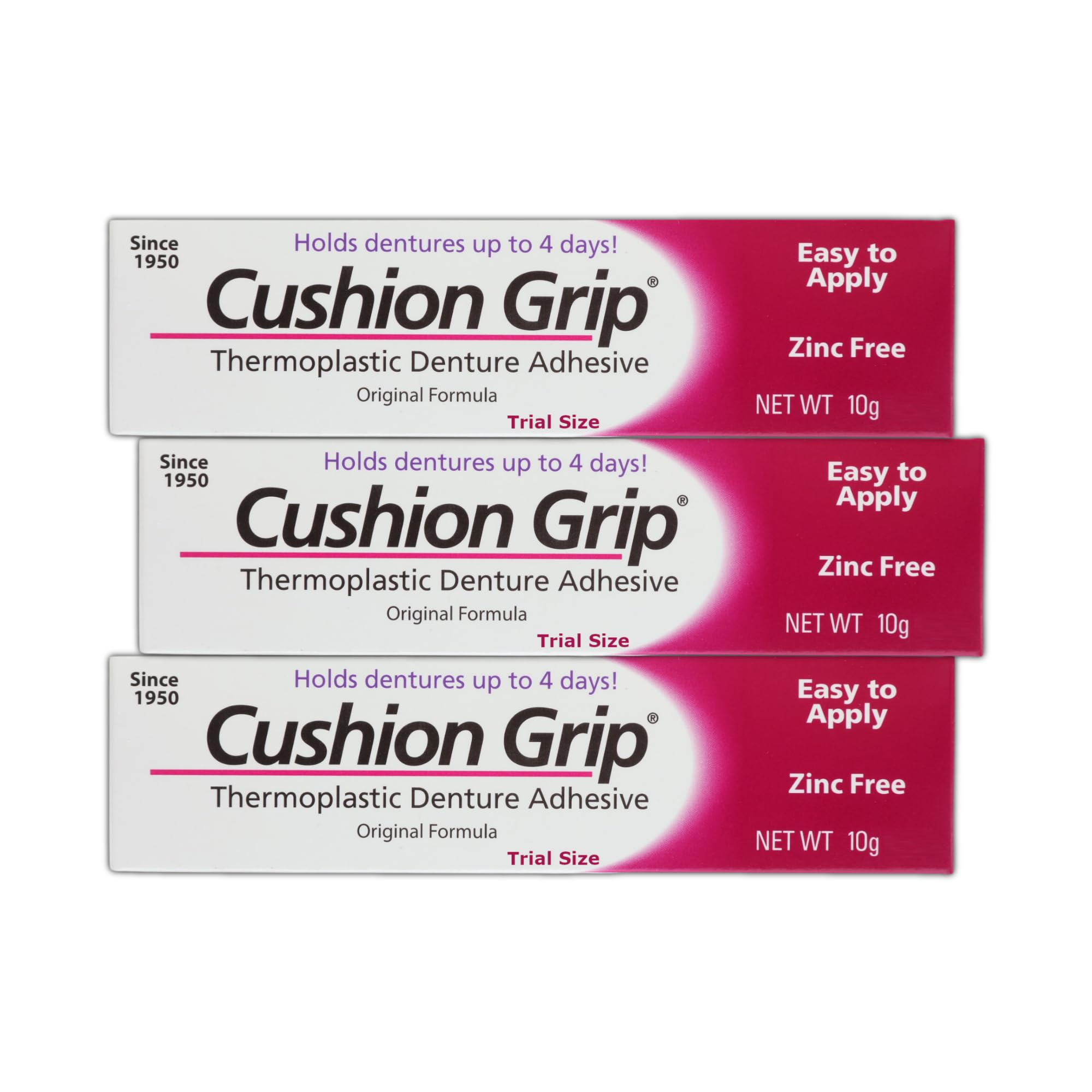 Cushion Grip Denture Adhesive travel size pack of 3 tubes 0.35 oz each