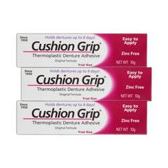 Cushion Grip Denture Adhesive travel size pack of 3 tubes 0.35 oz each