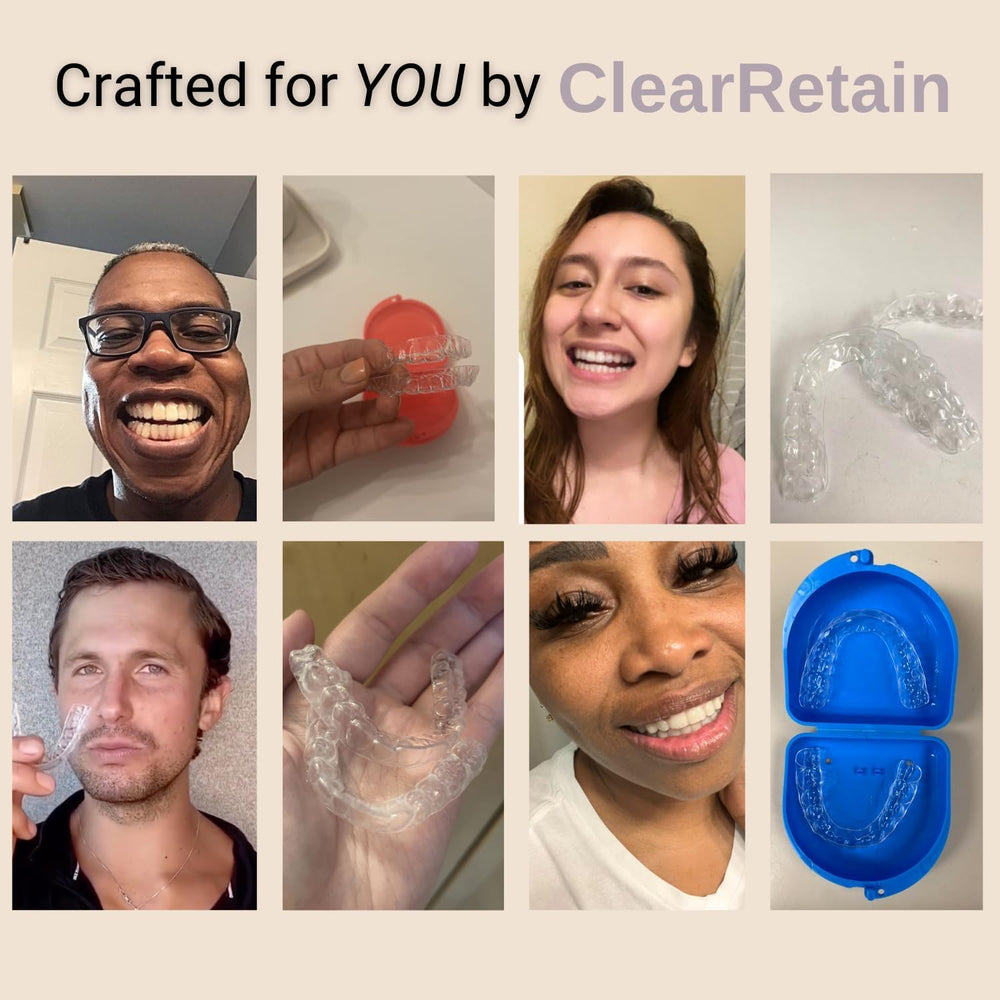 Close-up of a custom-fit lower clear dental retainer