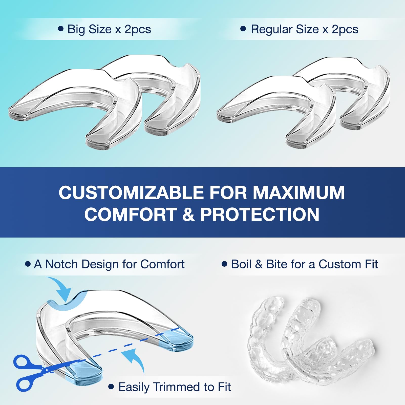 Customizable moldable mouth guard for sleep with two sizes