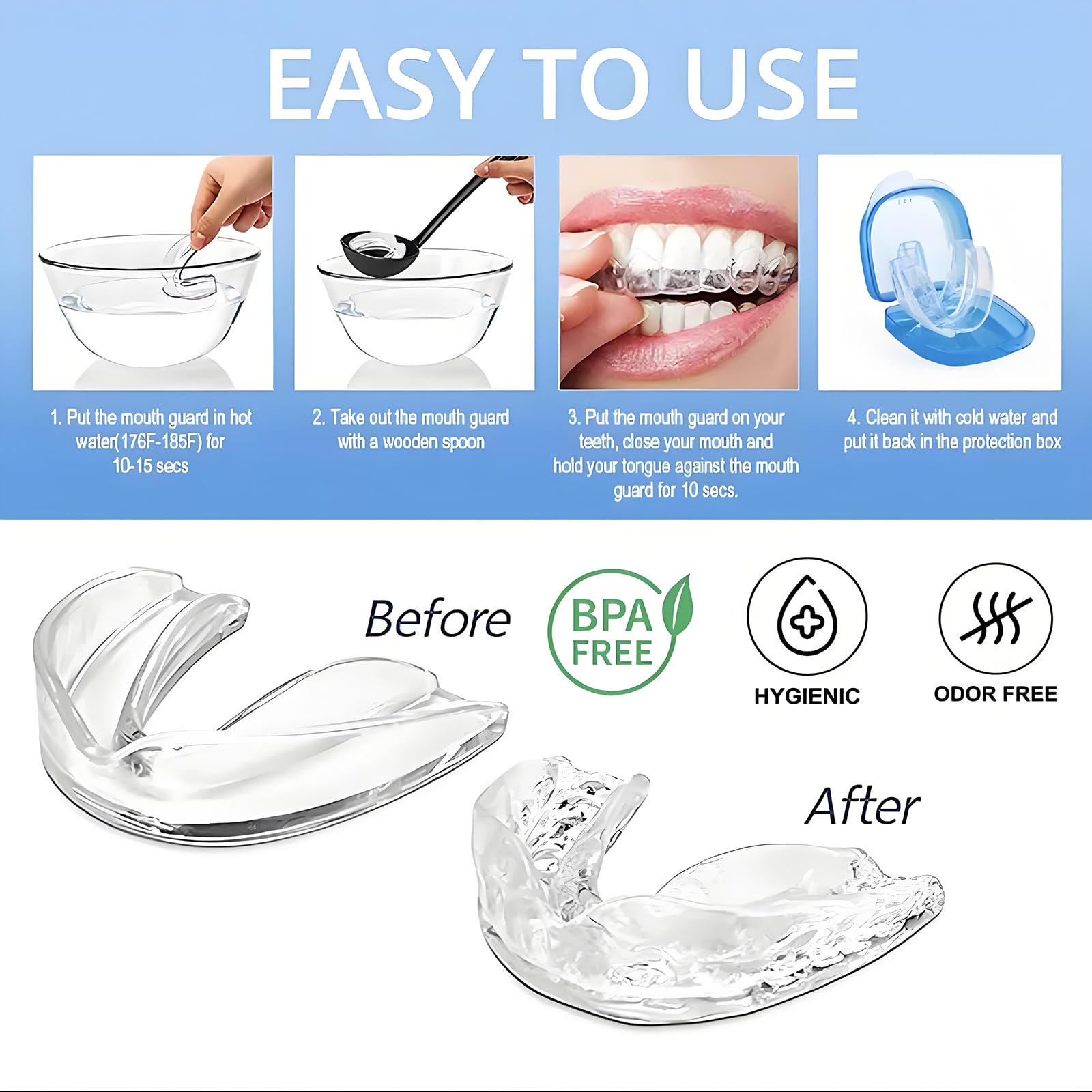 Mouth guard being softened in hot water for customization