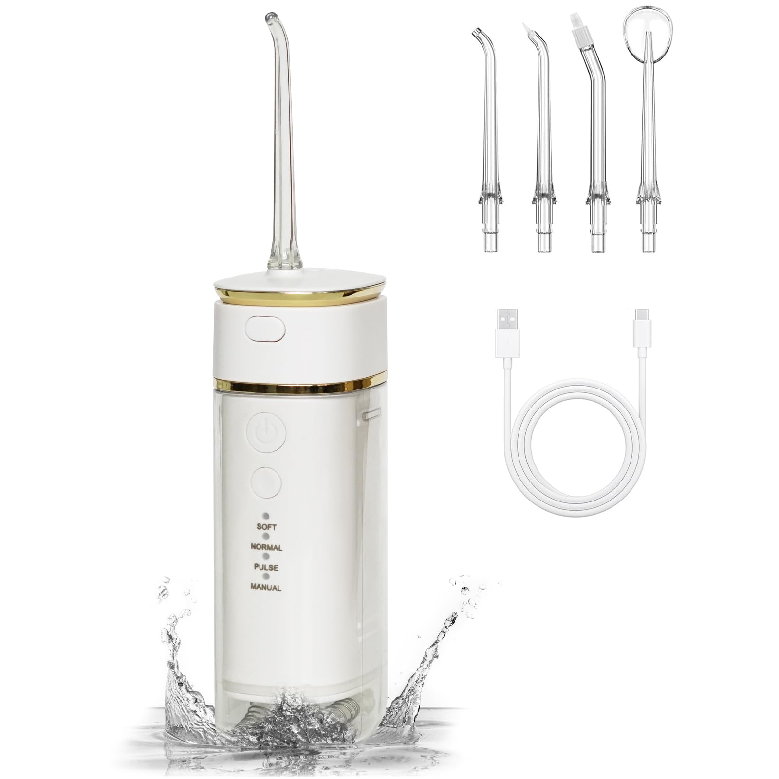 CUXFLS Portable Water Flosser held in hand showing compact cordless design