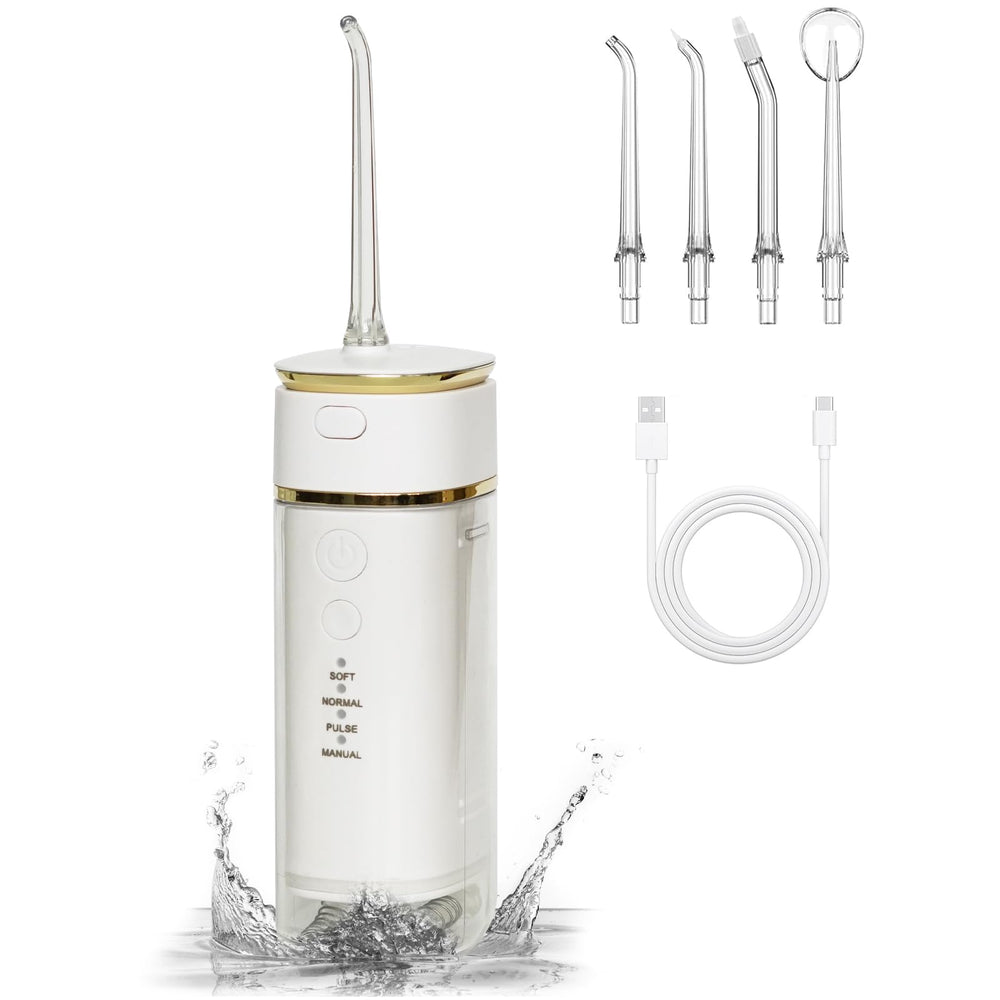 CUXFLS Portable Water Flosser held in hand showing compact cordless design