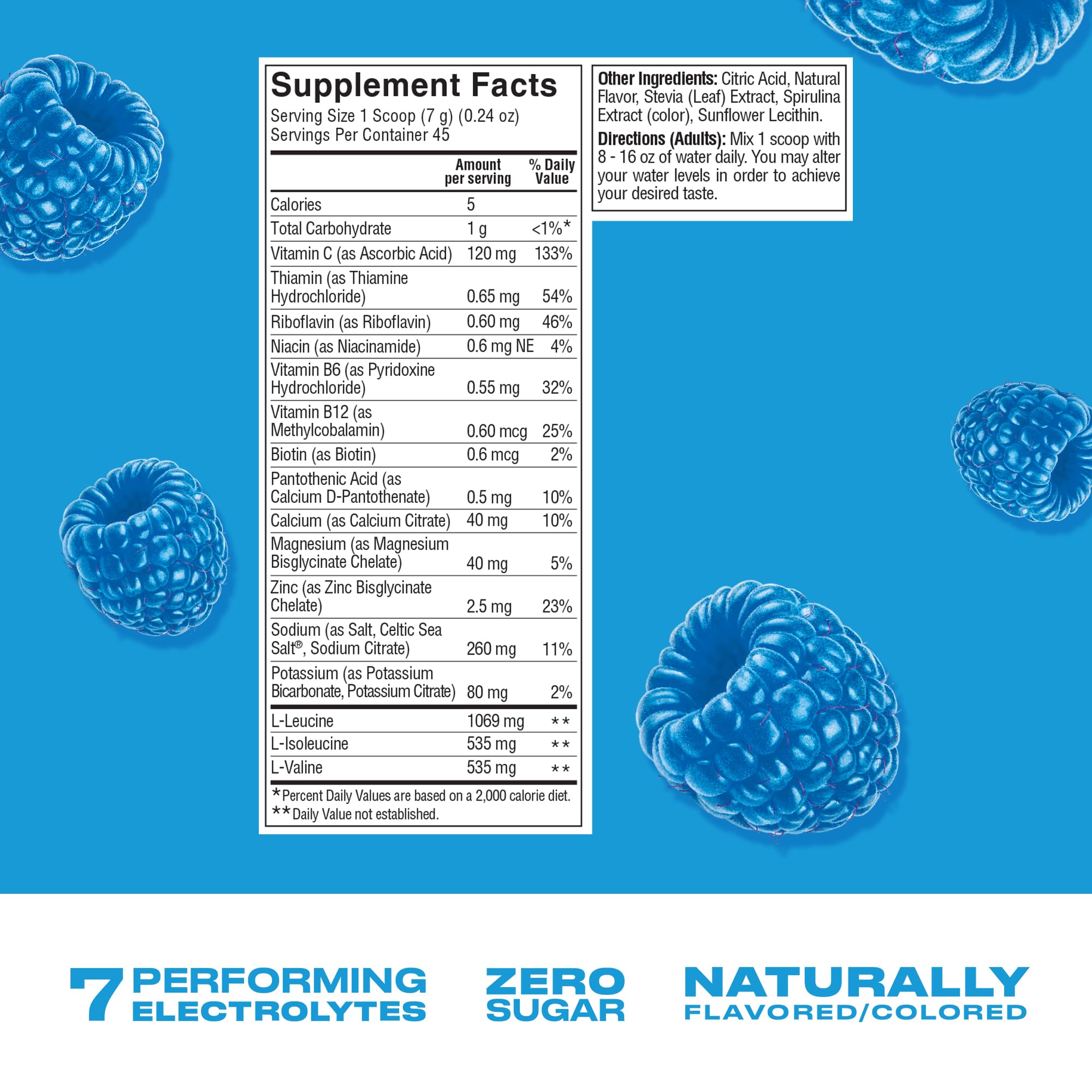 Back nutrition facts panel of Cwench Electrolyte Mix Blue Raspberry 11oz