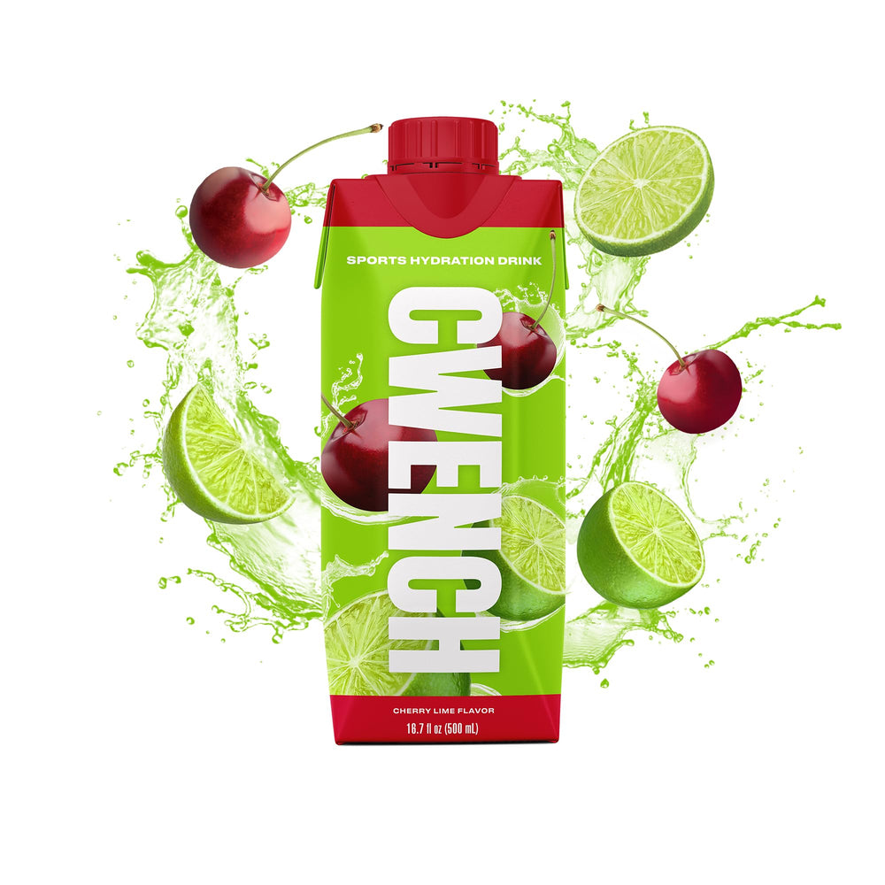 Close-up of CWENCH Hydration Cherry Lime label