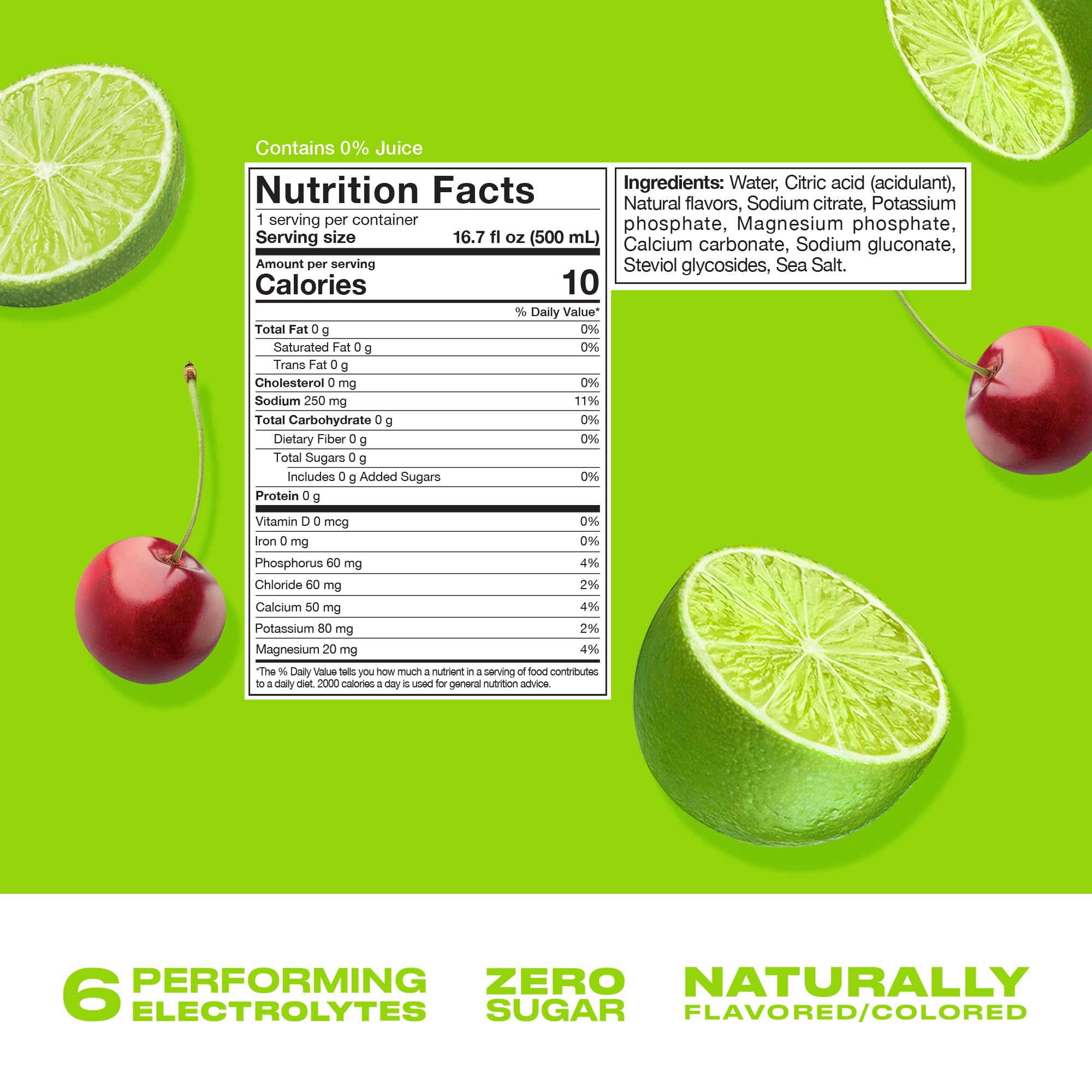 Back view of CWENCH Hydration Cherry Lime bottle showing ingredients