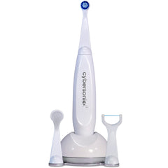Front view of Cybersonic3 Electric Toothbrush with charging base