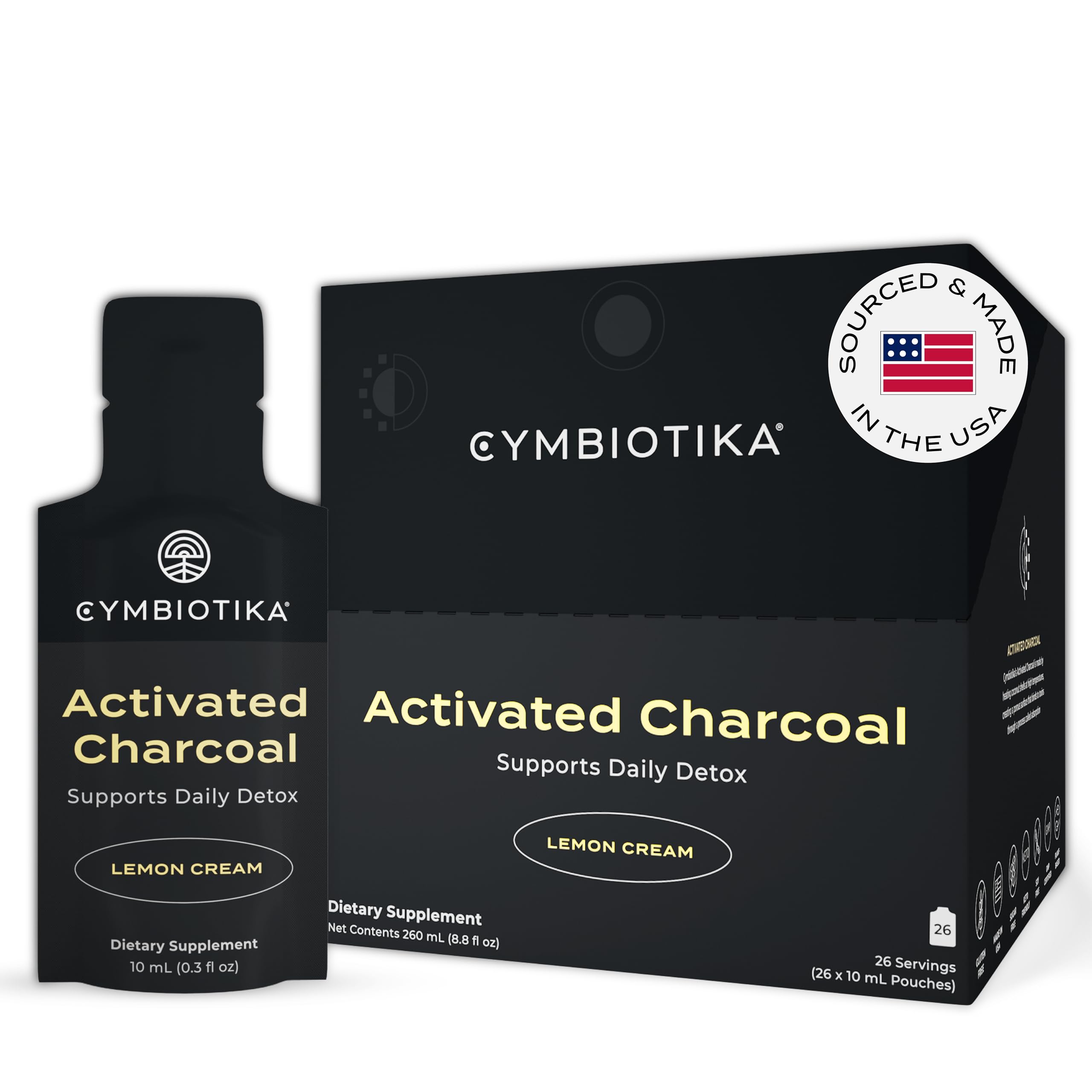 CYMBIOTIKA Activated Charcoal Lemon Cream liquid packets packaging