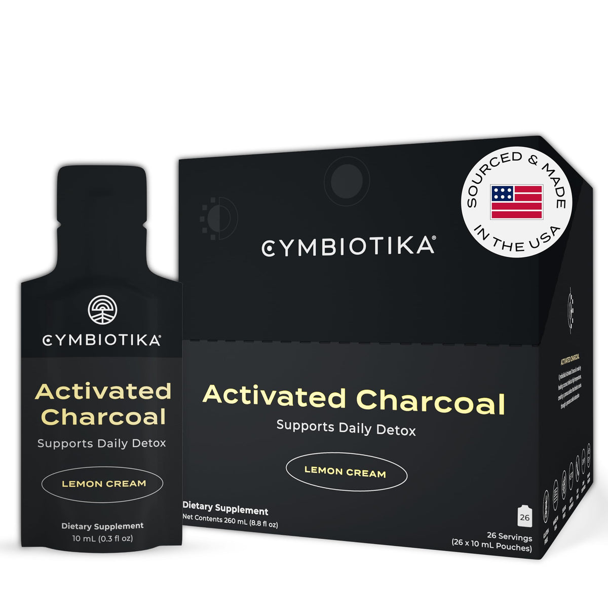 CYMBIOTIKA Activated Charcoal Lemon Cream liquid packets packaging