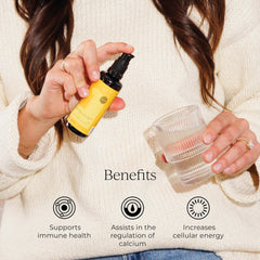 Close-up of Liposomal D3/K2/CoQ10 liquid with pump