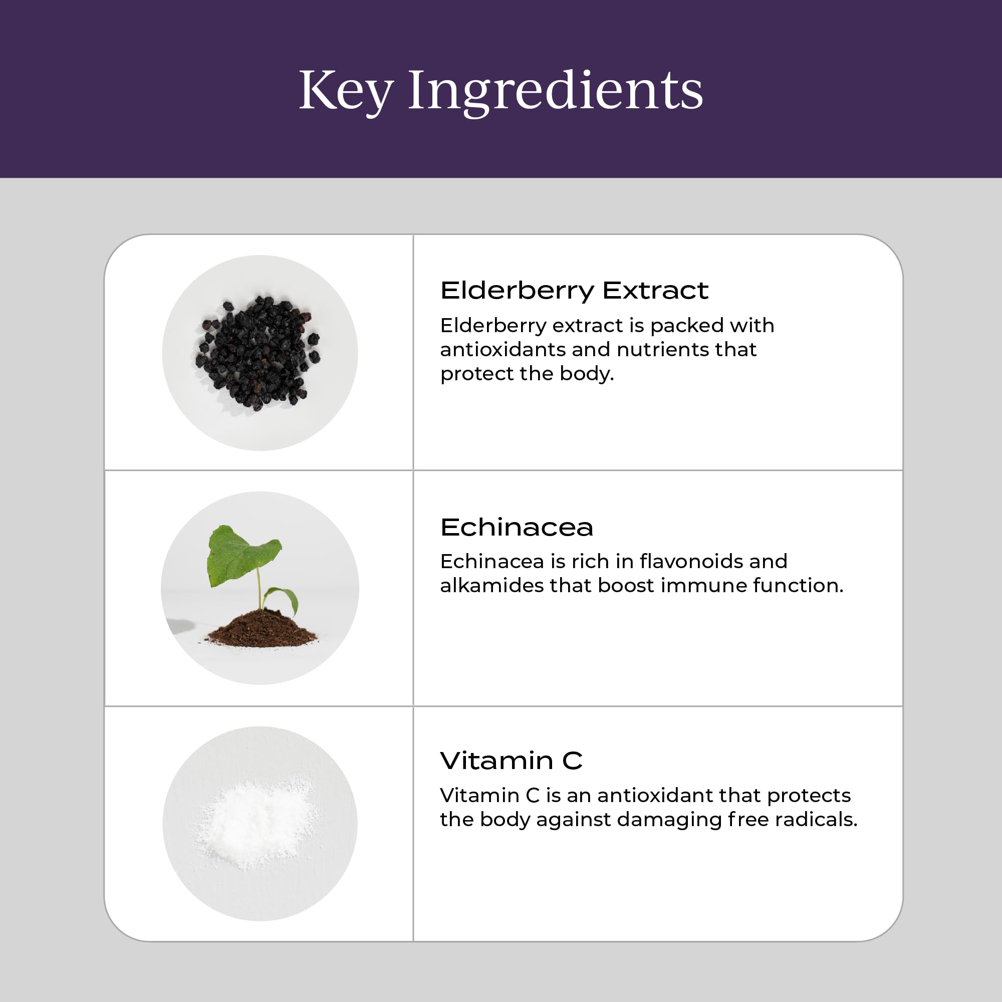 Packaging label highlighting organic elderberry and vitamins