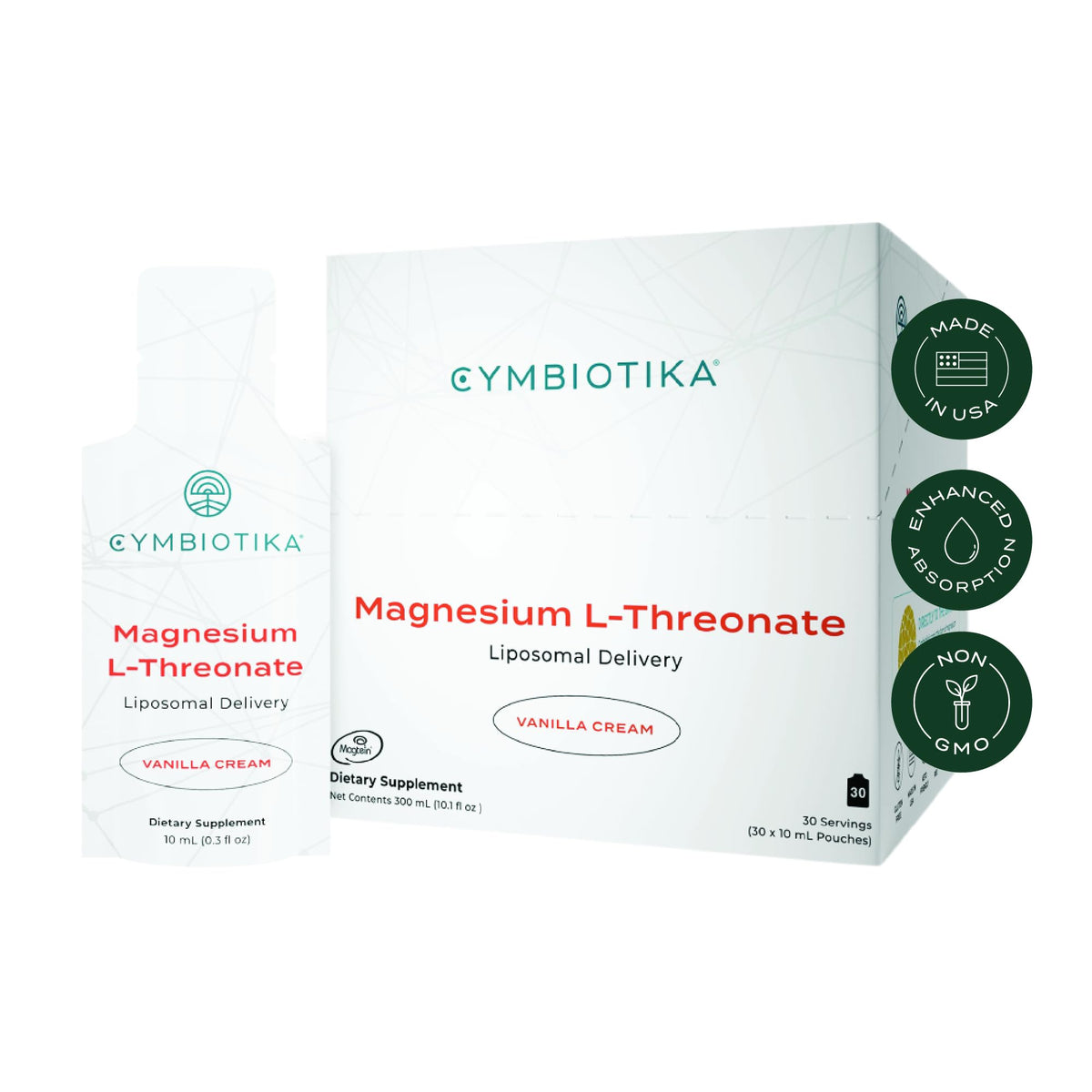 CYMBIOTIKA Liposomal Magnesium L-Threonate 1300 mg vanilla liquid pouch