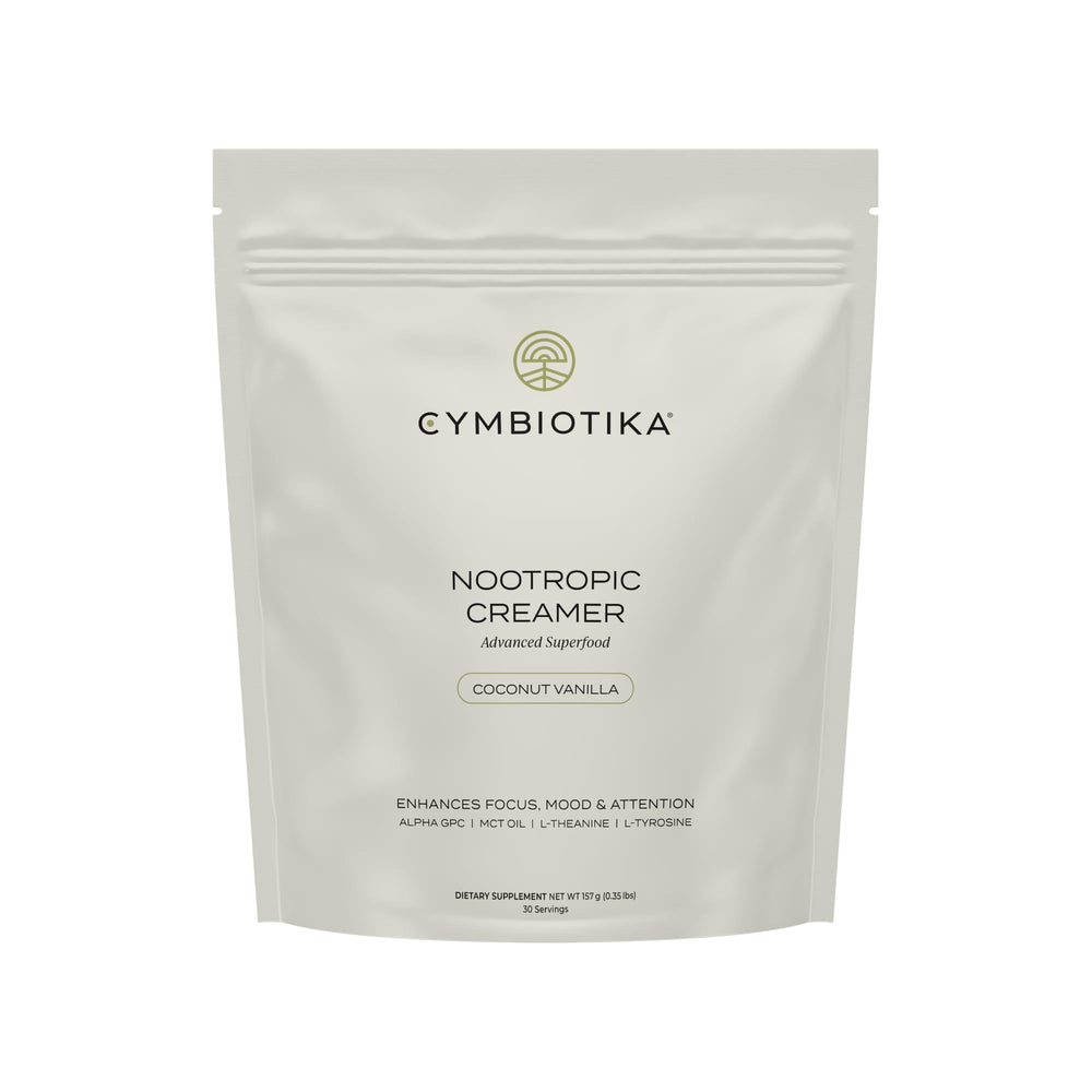 CYMBIOTIKA Nootropic Creamer bottle with Coconut Vanilla flavor (30 servings).