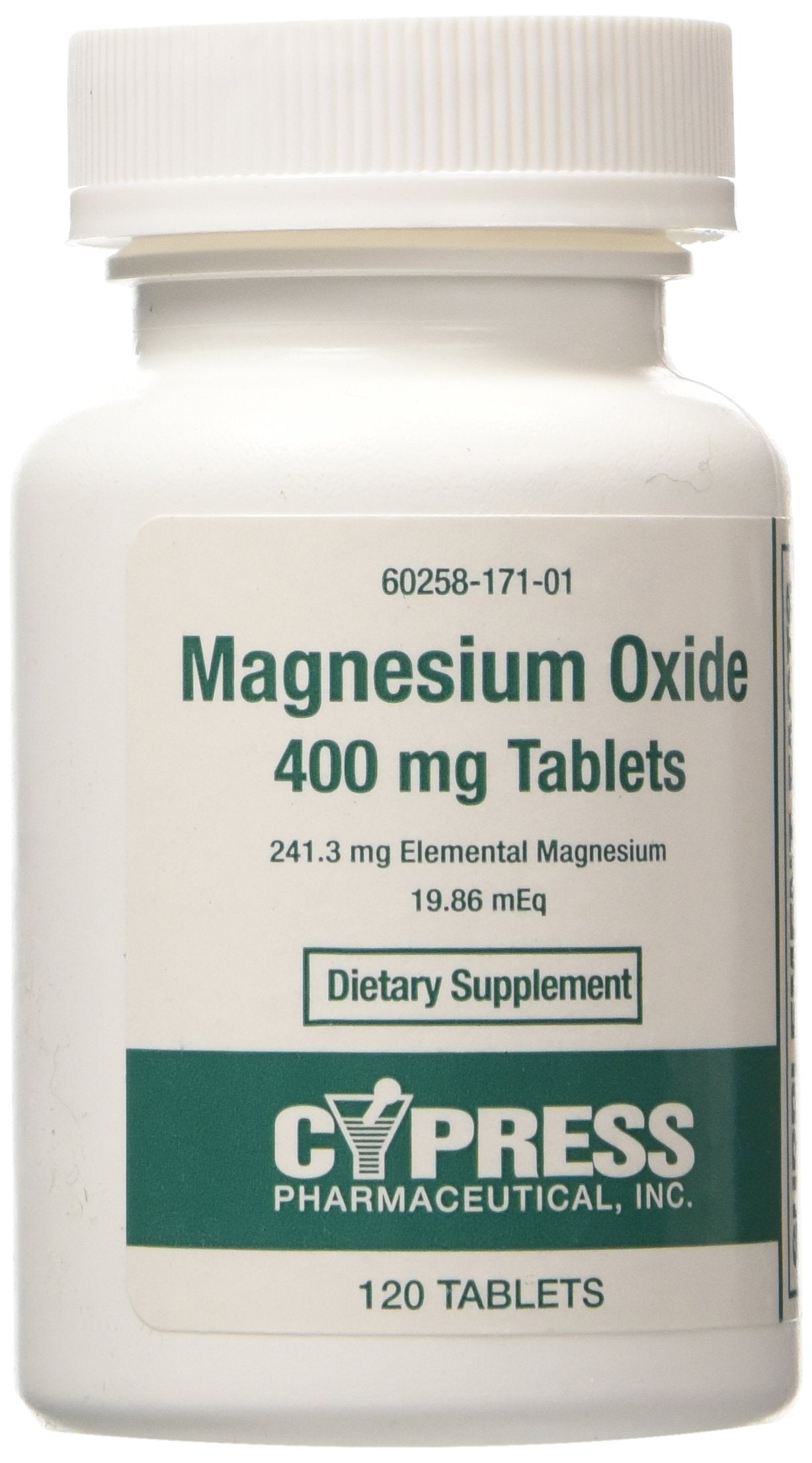 Cypress Magnesium Oxide 400 mg tablets bottle label showing 120 count