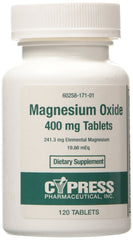 Cypress Magnesium Oxide 400 mg tablets bottle label showing 120 count