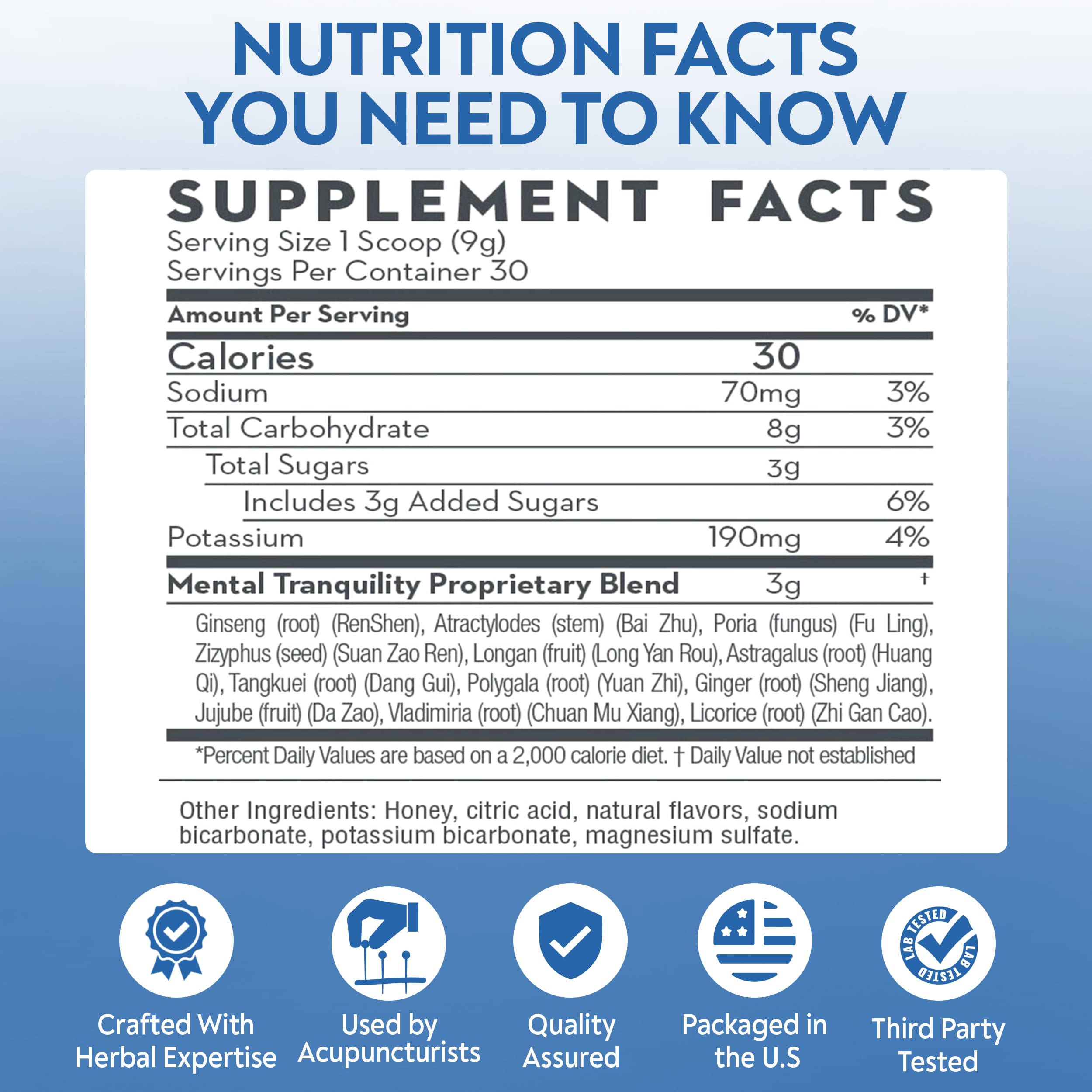 30 servings indicator on Mental Tranquility packaging