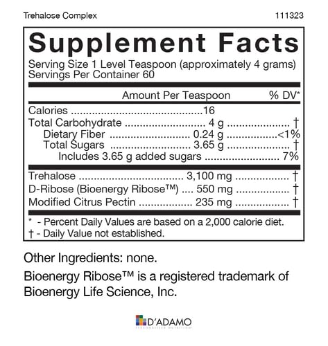 Trehalose Complex ingredients: Trehalose, D-Ribose, Modified Citrus Pectin