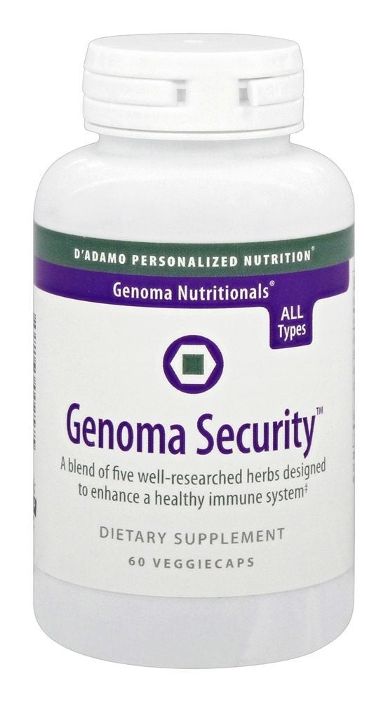 Close-up of Genoma Security label on bottle