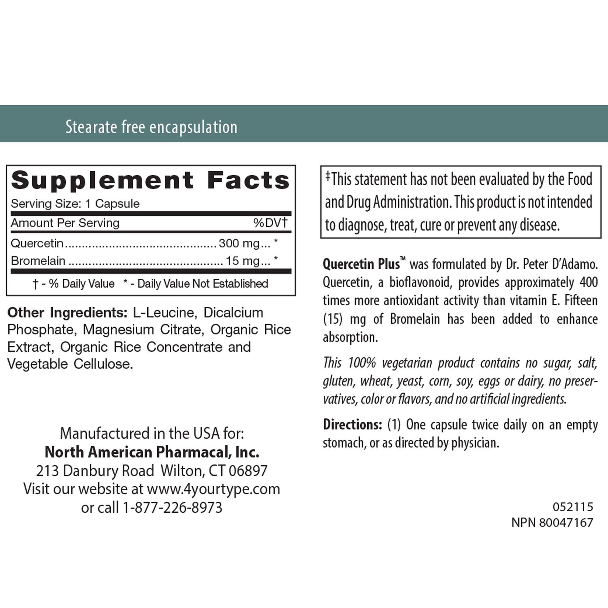 Front view of D'Adamo Quercetin Plus 90 vcaps - product image 3